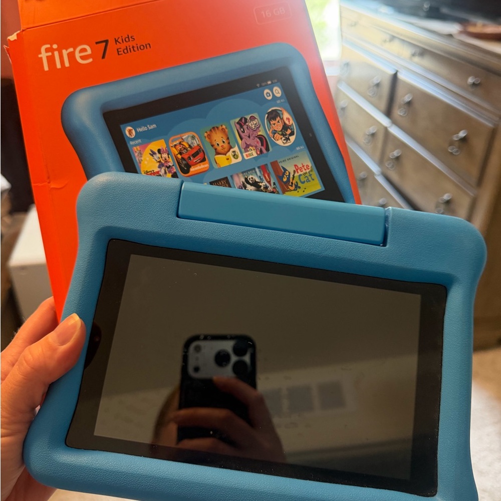 Amazon Fire 7 Kids Edition Tablet in Bright Blue Protective Case